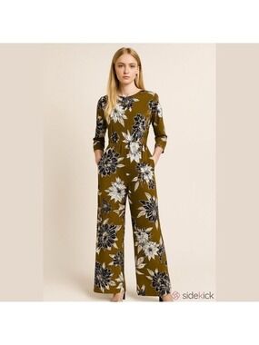 Who What Wear Floral Print Long Sleeve Jumpsuit Small